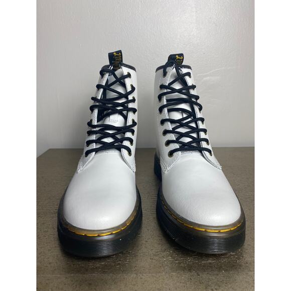 NEW DR MARTENS BOOTS WOMENS FAIRY GRUNGE EDGY WHITE LEATHER COMBAT BLACK ZAVALA - Picture 5 of 10